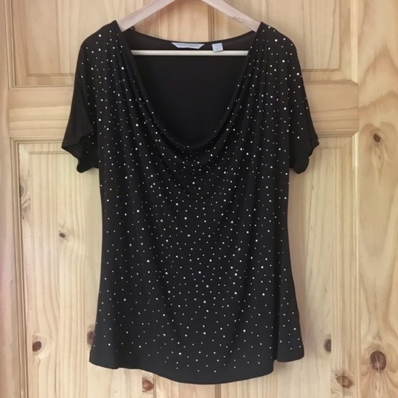 Laura Ashley bling studded drape neck top size L - Picture 9 of 9